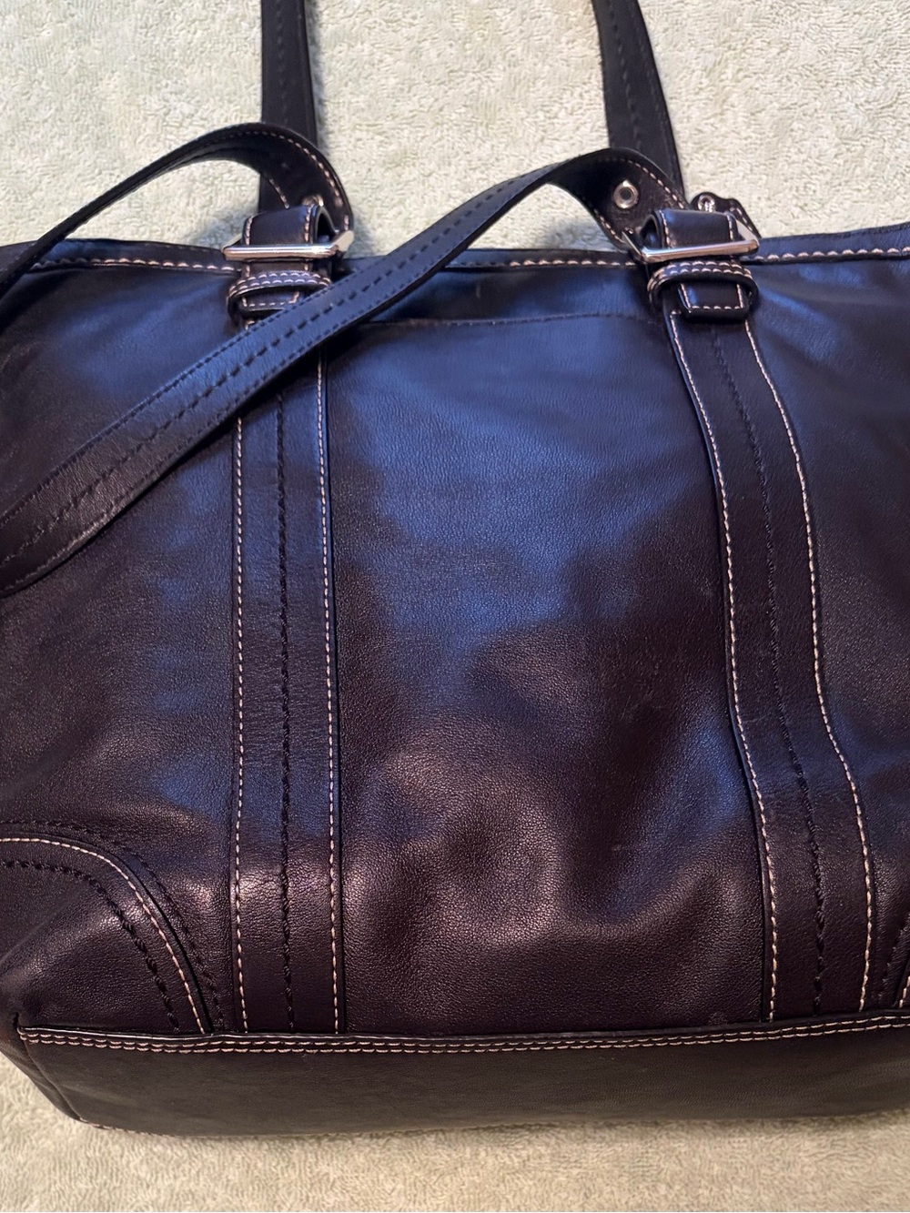 Coach Black Leather Shoulder Tote with Buckle Straps - Picture 13 of 15
